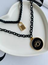 Colares chocker corrente preta Olho grego folheado a Ouro
