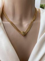 Colares chocker duplo com pingente coração verniz italiano