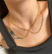 Colares chocker duplo correntes folheado a ouro e prata