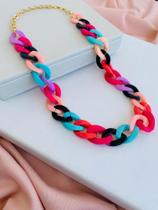 Colares chocker elos coloridos acrílico folheado a Ouro Colares chocker elos coloridos acrílico folheado a Ouro