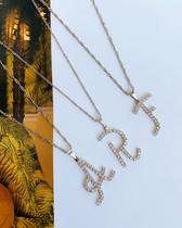 Colares chocker folheado a prata letra cursiva com Strass personalizado