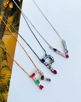 Colares chocker folheado Ouro Prata e Ródio letra com cristal de vidro personalizado