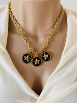 Colares chocker modelo de estrela tripla verniz italiano Colares chocker modelo de estrela tripla verniz italiano