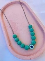 Colares chocker modelo olho grego turquesa folheado a prata