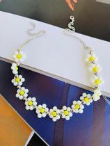 Colares choker de miçangas colar de flores margaridas com detalhes em prata Colares choker de miçangas colar de flores margaridas com detalhes em prata