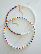 Colares Choker de Pérolas miçangas coloridas Rainbow