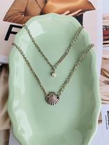 Colares Choker duplo concha e pérola tendência Praia verão a Ouro e Prata