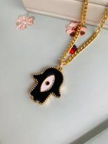 Colares choker hamsá mão de Fátima olho grego a ouro