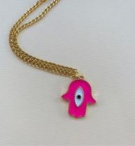 Colares choker hamsá mão de Fátima olho grego a ouro
