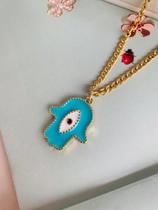Colares choker hamsá mão de Fátima olho grego a ouro