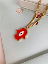 Colares choker hamsá mão de Fátima olho grego a ouro