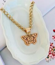 Colares choker Maxi Borboleta cravejada de Zircônia Verniz Italiano Semi Joia