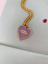 Colares choker místico Coração esmaltado olho grego a ouro