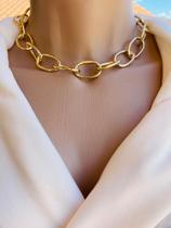 Colares choker modelo com elos folheado a ouro