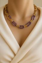 Colares choker modelo com elos rose folheado a ouro