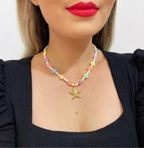 Colares chokers miçangas conchas tons pastéis coloridas estrela do mar