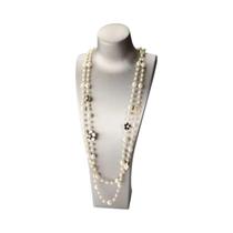 Colares de pérola número 5 para mulher flor longo colar de mulher de duas camadas