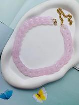 Colares em Acrílico elos coloridos Candy Colos Rosa bebê transparente com mosquetão boia tons pasteis