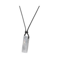 Colares Femininos De Couro Preto Com Pingente Retangular De Pedra Natural Obsidiana Dalmatina, Joias
