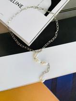 Colares folheados colar modelo Gravata com perolas orgânicas fecho lateral colar 2 em 1