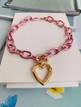 Colares Maxi banhado com Mosquetão de coração corrente Rosa