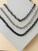 Colares modelo chocker de correntes folheado a Ródio negro Prata e Preto