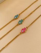 Colares modelo hamsá mão de fatima esmaltado verniz italiano