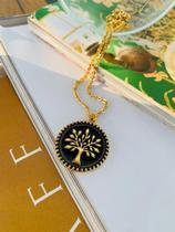 Colares Semi Joia pingente árvore da vida esmaltado preto