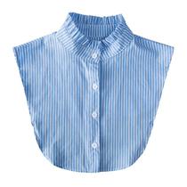 Colarinho de blusa destacável listrado azul para mulheres