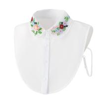 Colarinho falso bordado floral em chiffon/organza branco para mulheres Colarinho falso bordado floral em chiffon/organza branco para mulheres