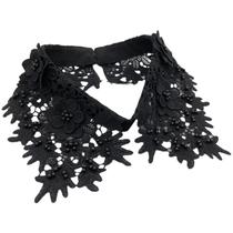 Colarinho falso de renda preta para mulher, gola de blusa removível