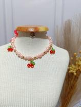 Colarzinho de Pérolas Rosas Cereja para cachorro e gato Colarzinho de Pérolas Rosas Cereja para cachorro e gato