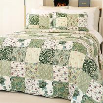 Colcha acolchoada em forma de cm, verde floral de verão King, com estojos