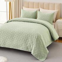 Colcha acolchoada OARAGE King Size verde sálvia com motivo de cata-vento