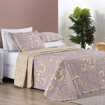 Colcha Ayla Casal Queen Tecido Dupla Face Microfibra 03 Peças - Lavanda Floral