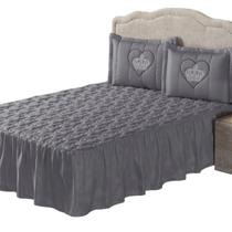 Colcha Babado Casal Kit Bordado Realeza Cobre Leito Forro
