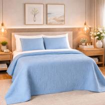 Colcha Bordada Aurielle 200fio Algodão Luxo Casal King Size Cor:AZUL Colcha Bordada Aurielle 200fio Algodão Luxo Casal King Size Cor:AZUL