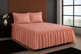 Colcha Bordada Florata Casal Padrão 03 Peças Cobre Leito Acolchoado Com Babado