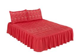 Colcha Bordada Matelada Cama Casal Padrão Toque Macio - DIVA VERMELHA