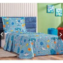 Colcha Bouti Cobre Leito Solteiro Infantil Dupla Face Estampado Astronauta 02 peças