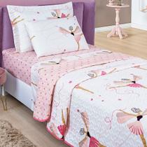 Colcha Bouti Cobre Leito Solteiro Infantil Dupla Face Estampado Bailarina 02 peças