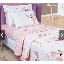 Colcha Bouti Cobre Leito Solteiro Infantil Dupla Face Estampado Bailarina 02 peças
