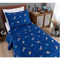 Colcha Bouti Cobre Leito Solteiro Infantil Dupla Face Estampado Galaxia 02 peças
