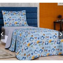 Colcha Bouti Cobre Leito Solteiro Infantil Dupla Face Estampado Game 02 peças