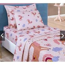 Colcha Bouti Cobre Leito Solteiro Infantil Dupla Face Estampado Unicórnio 02 peças