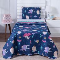 Colcha Bouti Solteiro Dupla Face Estampada Infantil com Porta Travesseiro 2 Peças Incanto