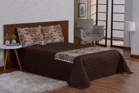 Colcha Cama Casal Padrão Com Xale Estampado Marrom 4 Peças Colcha Cama Casal Padrão Com Xale Estampado Marrom 4 Peças