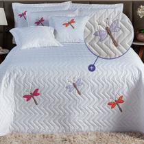 Colcha Casal 3 peças Cobre Leito Libélula Bordada Colcha Casal 3 peças Cobre Leito Libélula Bordada