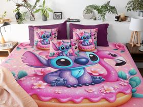 Colcha Casal 4 Peças Stitch Flamingo Presente de Natal Festas Colcha Casal 4 Peças Stitch Flamingo Presente de Natal Festas
