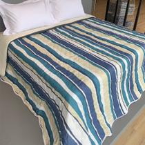Colcha Casal Basic 100% Poliéster 180x215cm Azul Listras
